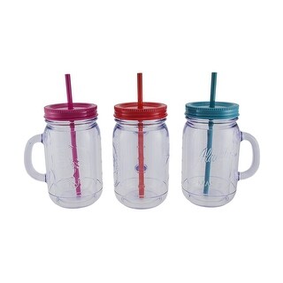 Set of 3 Aladdin Double Wall Insulated Mason Tumblers w/ Lid & Straw 32 ...