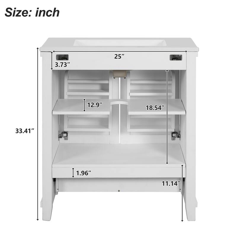 30-inch Bathroom Vanity with Single Sink, Solid Wood Frame + MDF, 2 Soft-Close Doors, 1 Divided Drawer, Dual Storage Shelves
