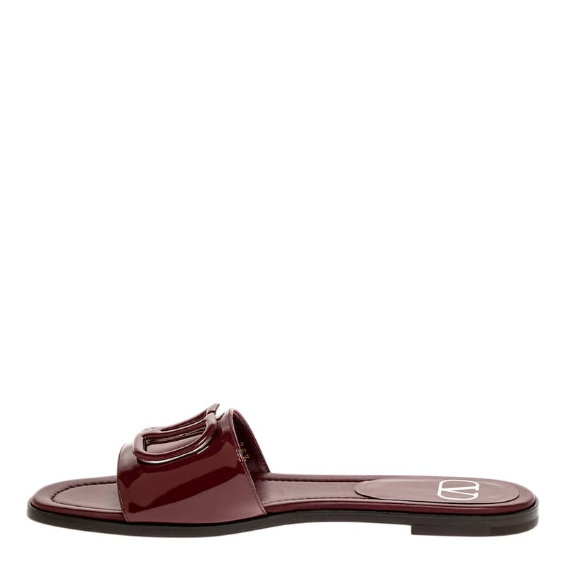 Valentino Signature Vlogo Patent Leather Slides - Burgundy