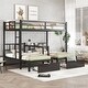 preview thumbnail 2 of 10, Black Full XL over Twin Metal Triple Bunk Bed with Drawers and Shelving