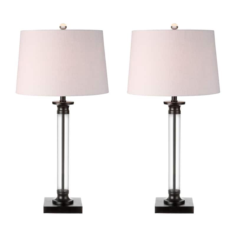 Fraser 30" Glass and Metal LED Table Lamp, Black/Clear (Set of 2) by JONATHAN Y