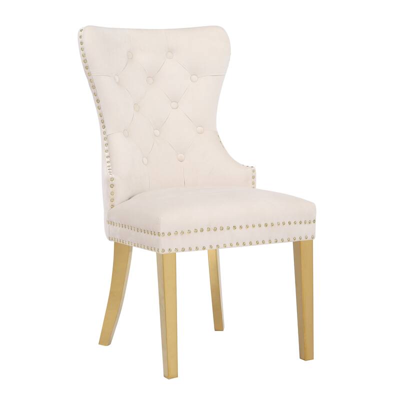 Modern Set of 2 Dining Chairs with Button Tufted Upholstered Back, Nailhead Trim, Stainless Steel Legs for Dining Room