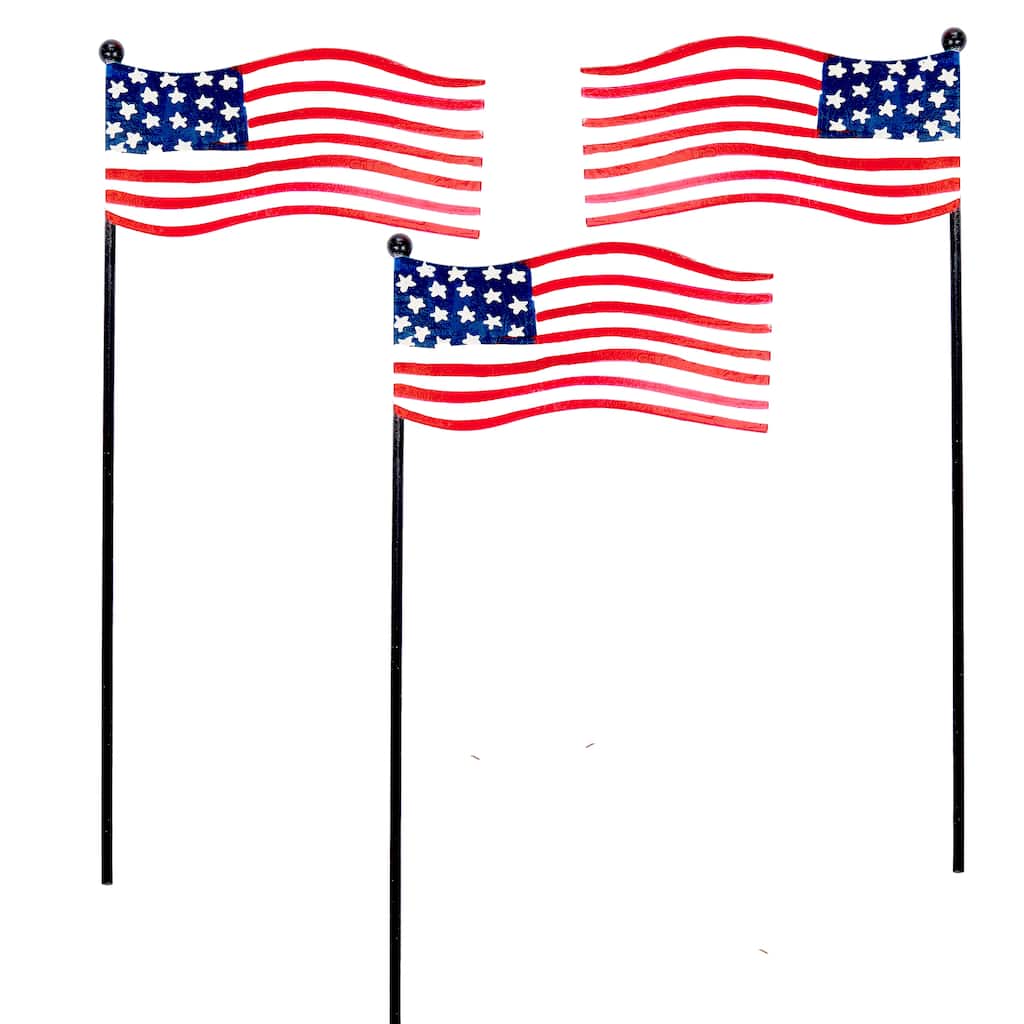 2.5" Iron Americana Flag on 10" Planter or Garden Floral Stake, Set of 5