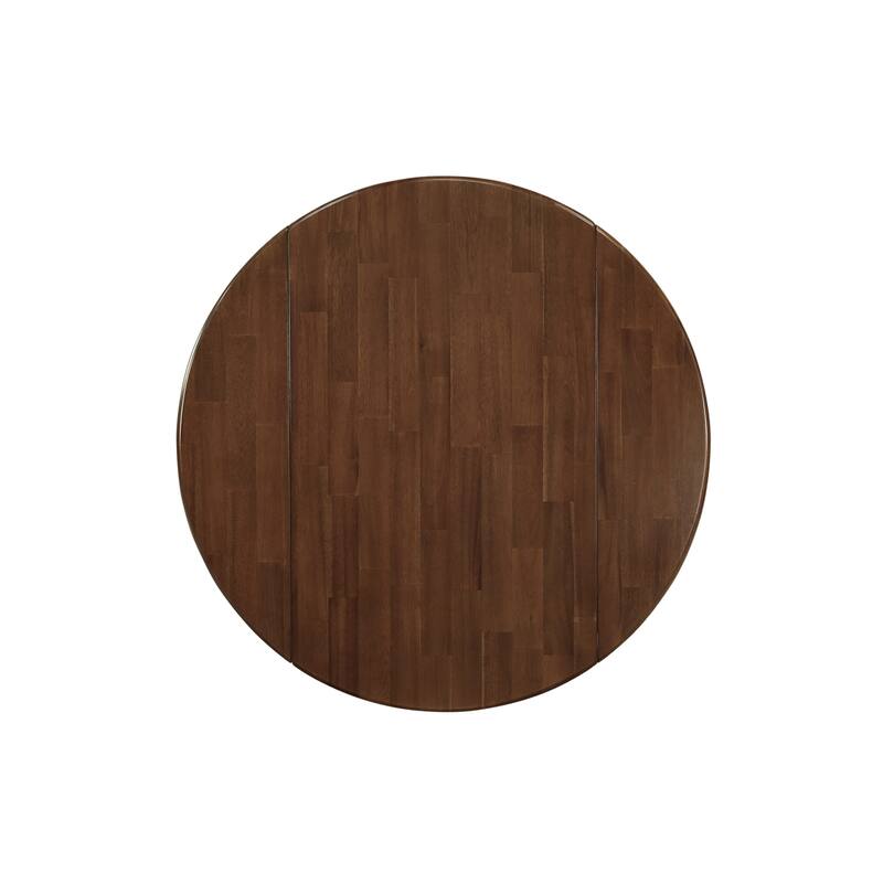 East West Furniture Dublin Modern Kitchen Table - a Round Dining Table Top with Dropleaf & Pedestal Base, Walnut & Linen White