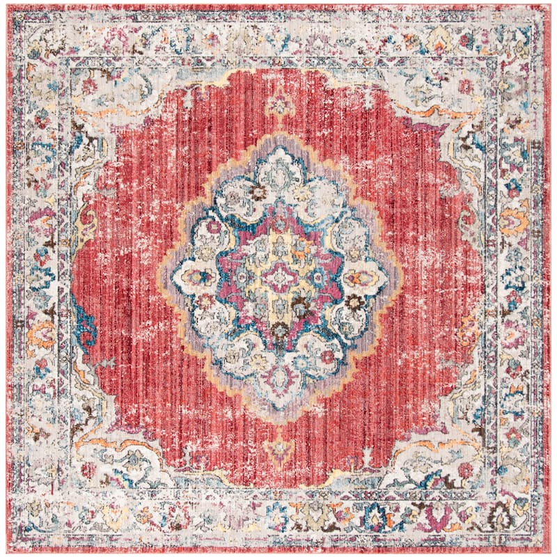 SAFAVIEH Bristol Janushka Vintage Boho Oriental Polyester Rug - 7' Square - Rose/Light Grey