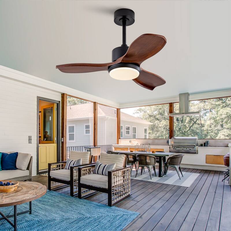 36" Wood Ceiling Fan with Lights Remote Control,Quiet DC Motor 3 Blade Ceiling Fans for Patio Living Room, Bedroom