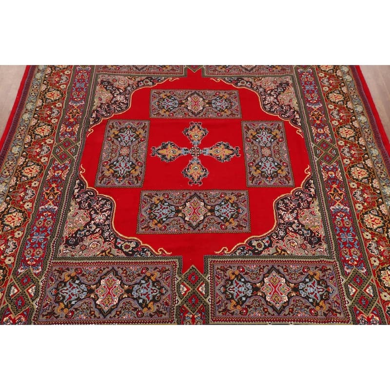 Red Geometric Tabriz Turkish Area Rug Machine-Made Carpet - 9'7" x 12'10"