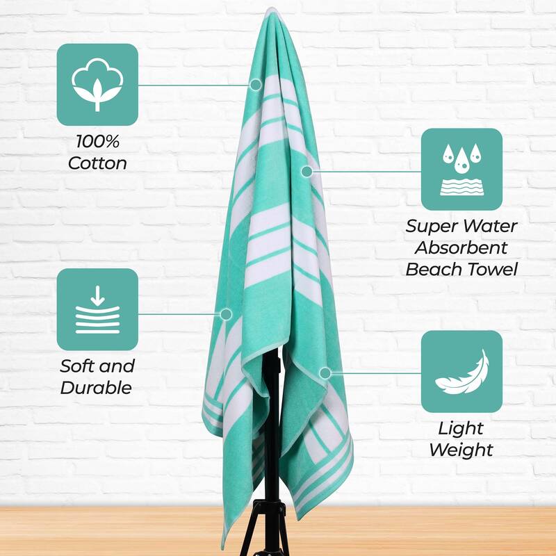 Superior Striped Large Oversized Cotton Beach Towel - Set of 2