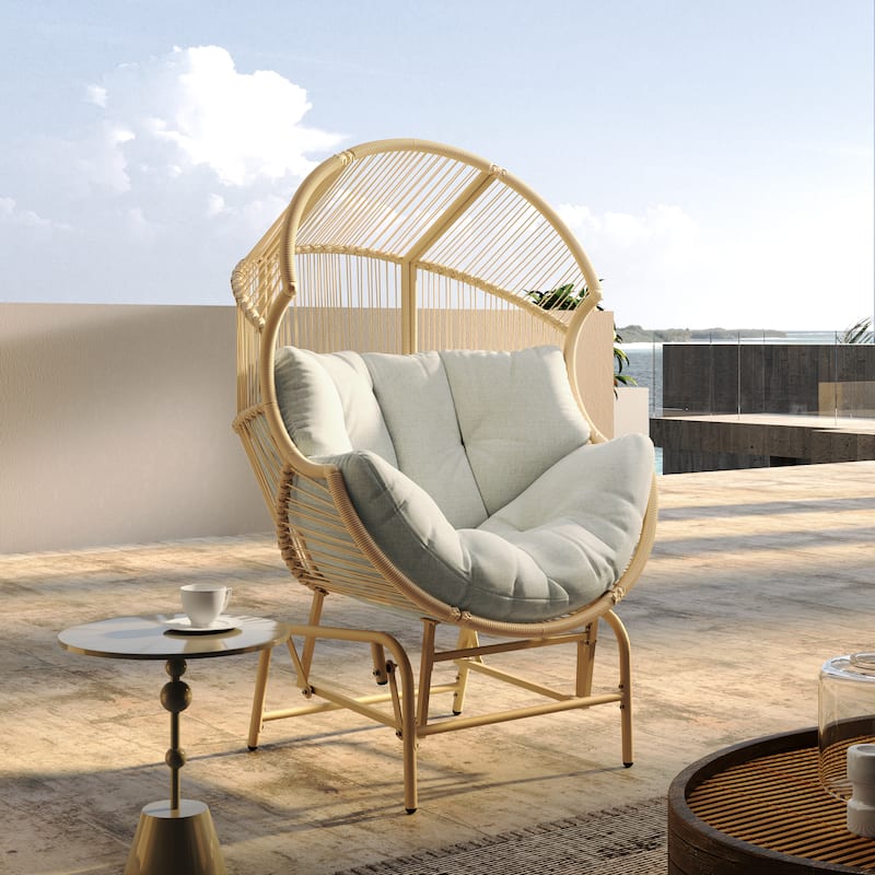 Paolos Outdoor Modern Wicker Gliding Chair by Christopher Knight Home - Light Brown+Light Gray