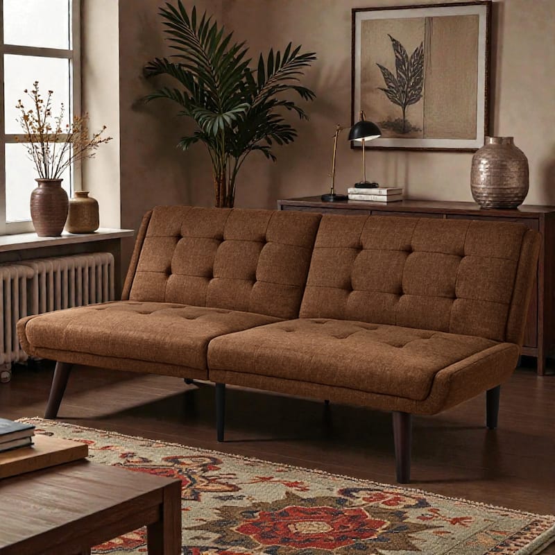 Convertible Futon Sofa Bed 63 Inch, Sleeper Couch with 5-Position Adjustable Backrest, Modern Loveseat for Small Spaces