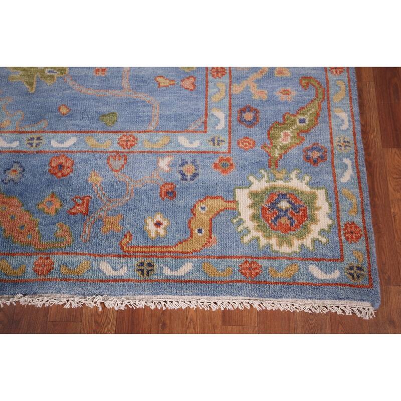 All-Over Blue Floral Oushak Oriental Area Rug Handmade Wool Carpet - 7'11"x 15'9"