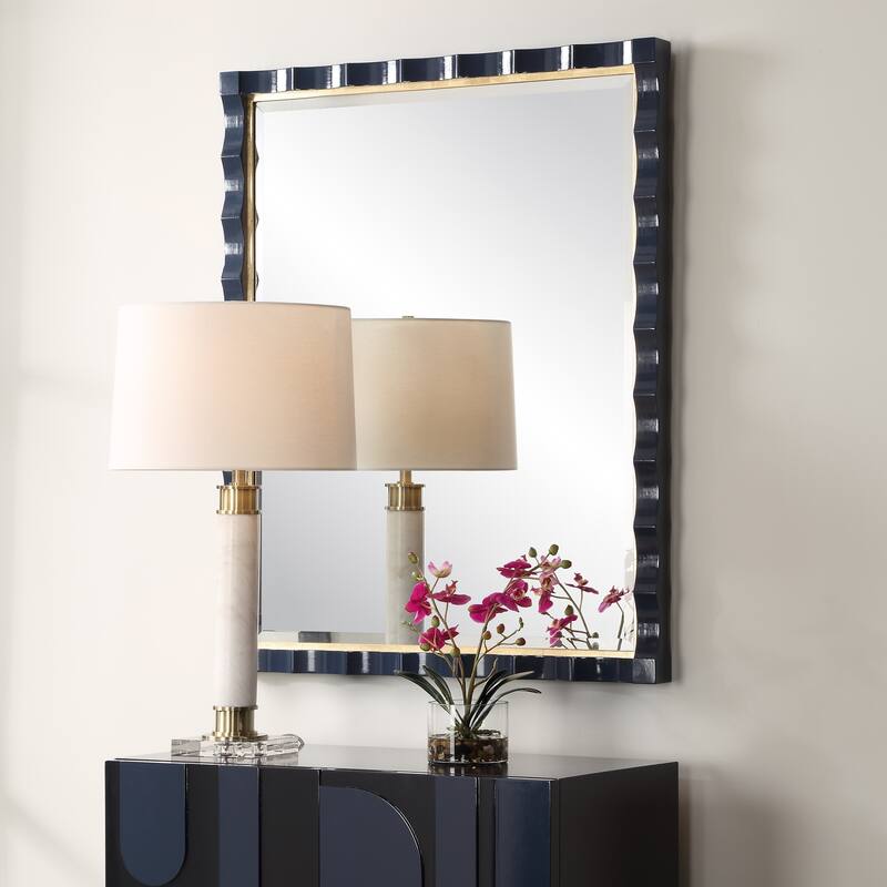 Scalloped Framed Beveled Wall Mirror - 39" - Navy Blue