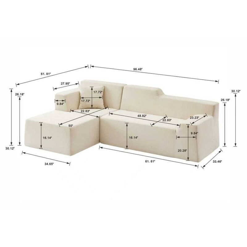 96.46" L-Shaped Corduroy Sectional Sofa, No Assembled Required