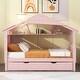 preview thumbnail 2 of 15, Pink Full Size Solid Wood House Bed with Trundle & Storage