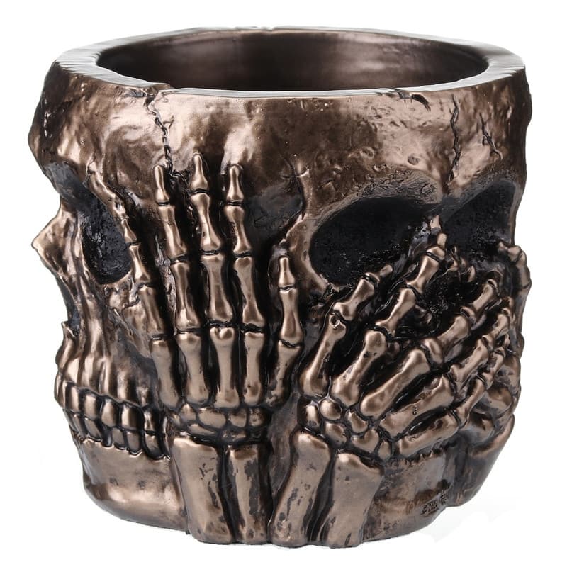 4.53 inches Length Polyresin See Hear Speak No Evil Skull Pen Holder Bronze Finish Figurine