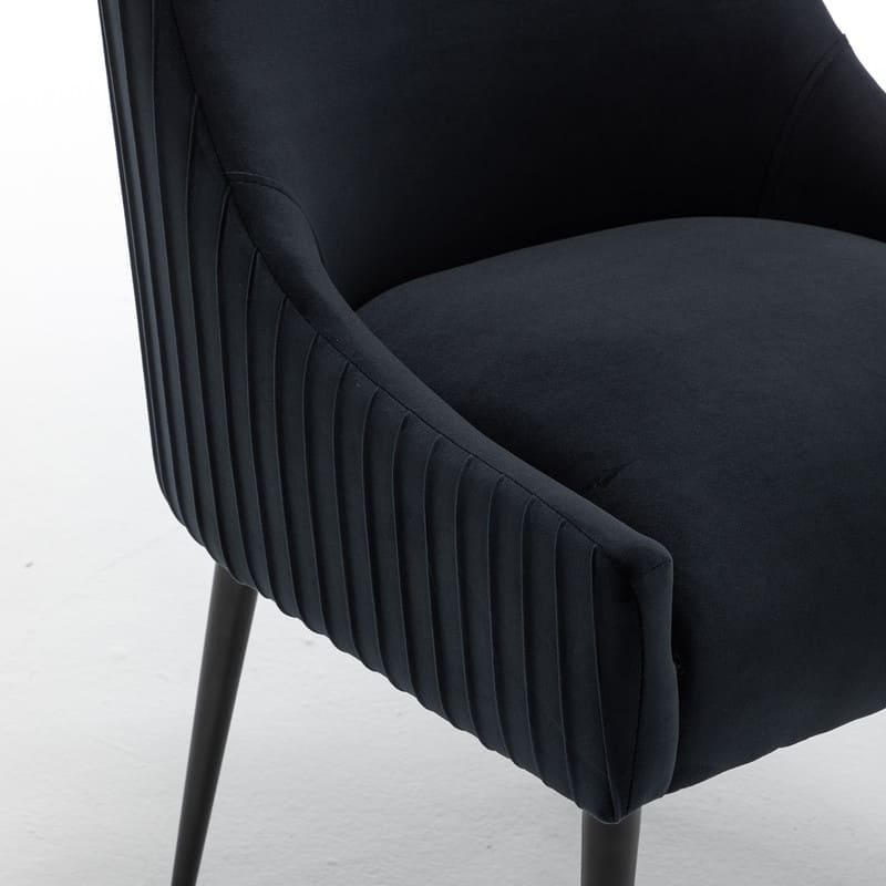 SEYNAR Modern Glam Velvet Black Metal Legs Dining Chair or Vanity Chair Set of 2 with Rear Handle