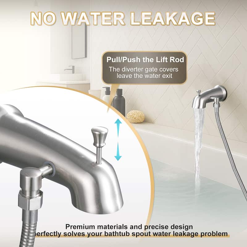 WOWOW Integrated Diverter Bathtub Spout with Showerhead Connection