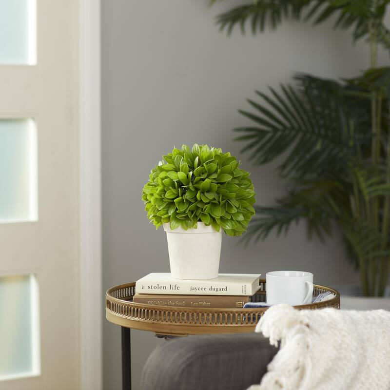 Faux Foliage Boxwood Topiary Indoor Outdoor Artificial Foliage Ball with Beige Paper Pot - Green - Roche River Decor