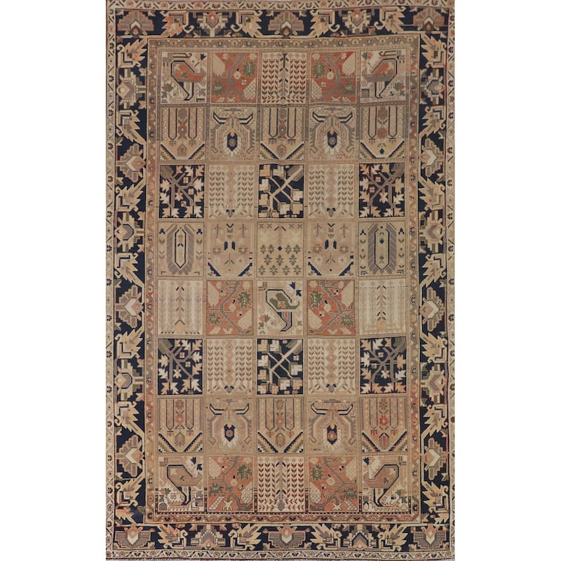 Garden Design Bakhtiari Persian Vintage Rug Handmade Peach Wool Carpet - 6'9"x 10'4"