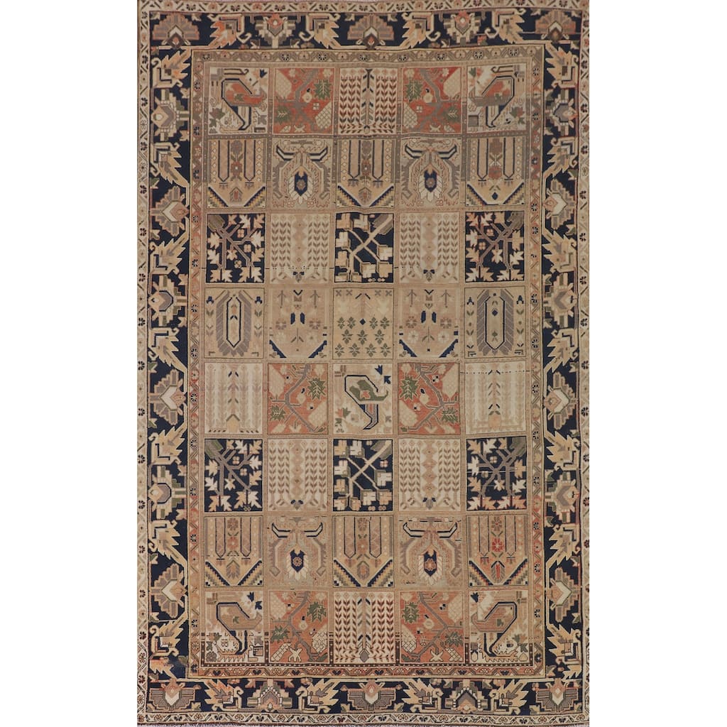 Garden Design Bakhtiari Persian Vintage Rug Handmade Peach Wool Carpet - 6'9"x 10'4"