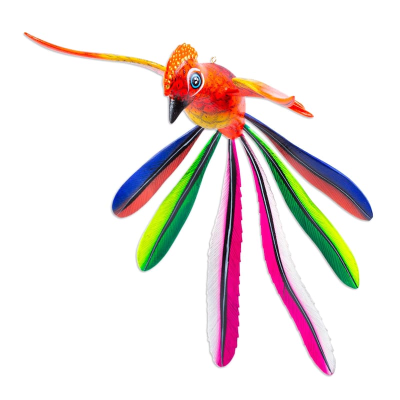 Novica Handmade Orange Quetzal Wood Alebrije Sculpture