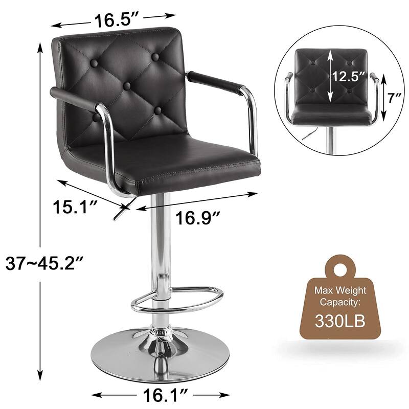 Javlergo Adjustable Height Swivel Bar Stools PU Leather with Back and Armrest, Set of 4 Barstools