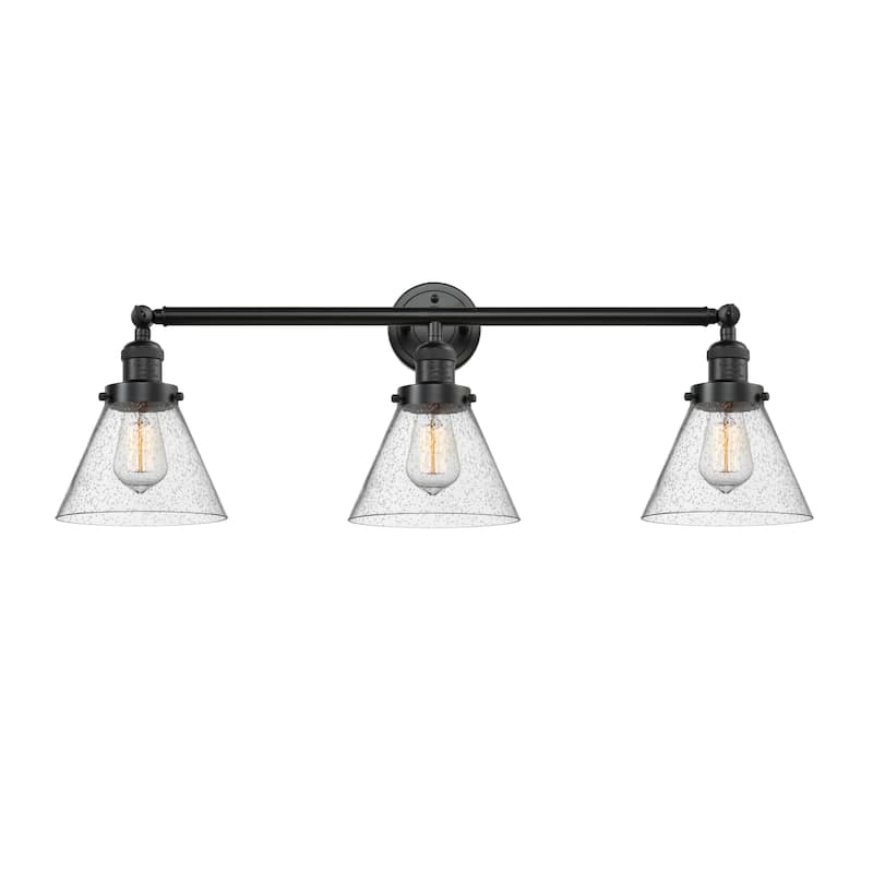 Innovations Lighting Large Cone 3 Light 32" Wide Bathroom Vanity Light - Oil Rubbed Bronze / Seedy