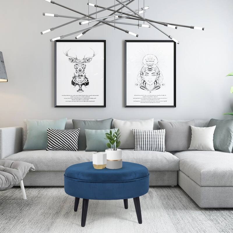 Carson Carrington Indnas Round Velvet Cocktail Coffee Table Ottoman