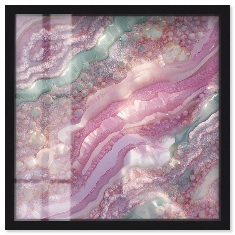 Pink and Mint Crystal I Shadowbox by Art Remedy - Black - 16" x 16"