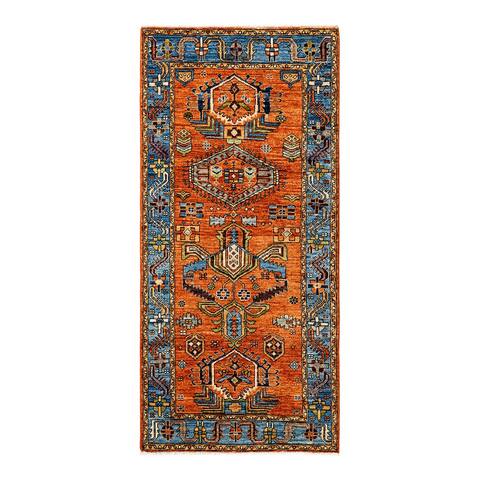 Hand Knotted Traditional Tribal Wool Orange Area Rug - 2' 9" x 5' 9"