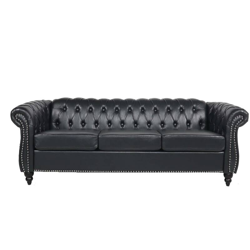 84.65" Rolled Arm Chesterfield 3 Seater Sofa
