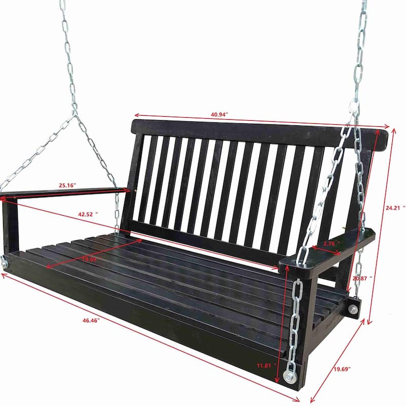 Armrest Wood Bench Swing with Hanging Chains