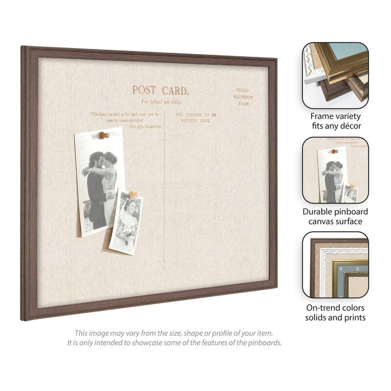 Kate and Laurel Framed Fabric Pinboard Linen Vintage Post Card Wall Organization
