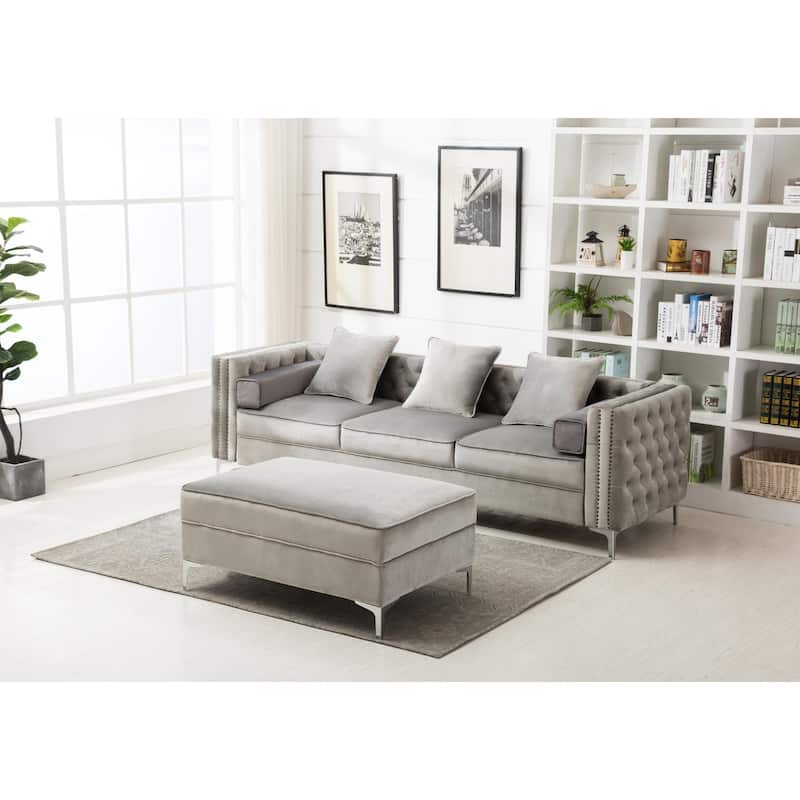 Velvet Standard sectional l shaped Sleeper Sofa with Reversible Ottoman - 104"