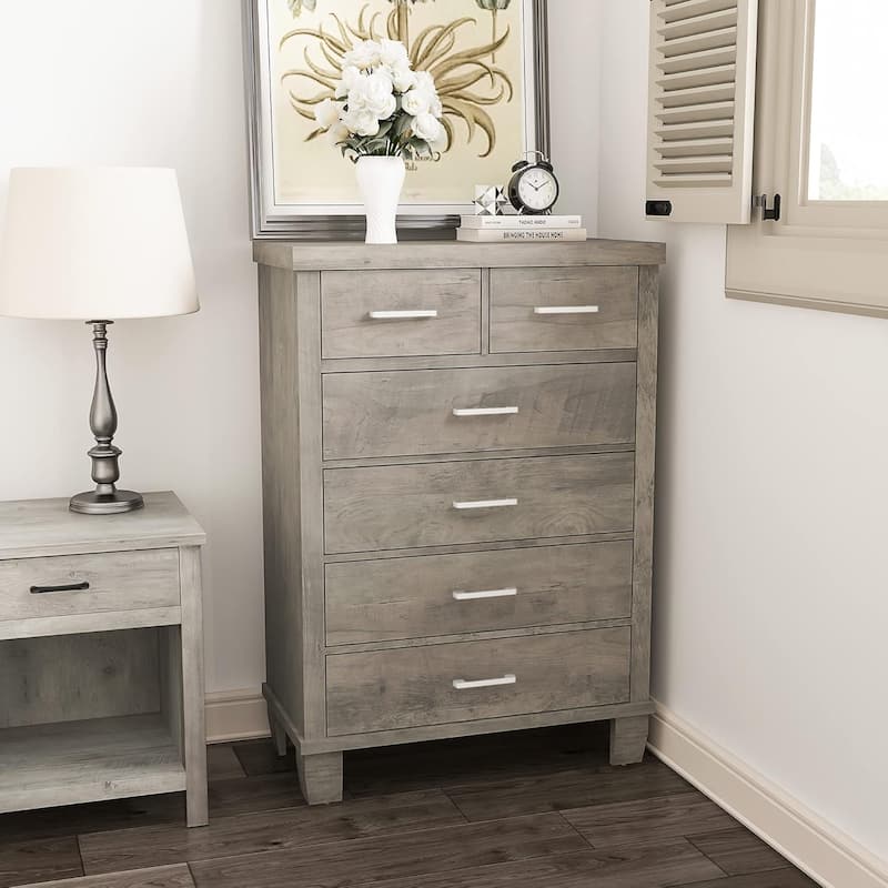 6 Drawers Dresser for Bedroom 45" Tall Grey Chests of Drawers with Storage Wooden Dresser