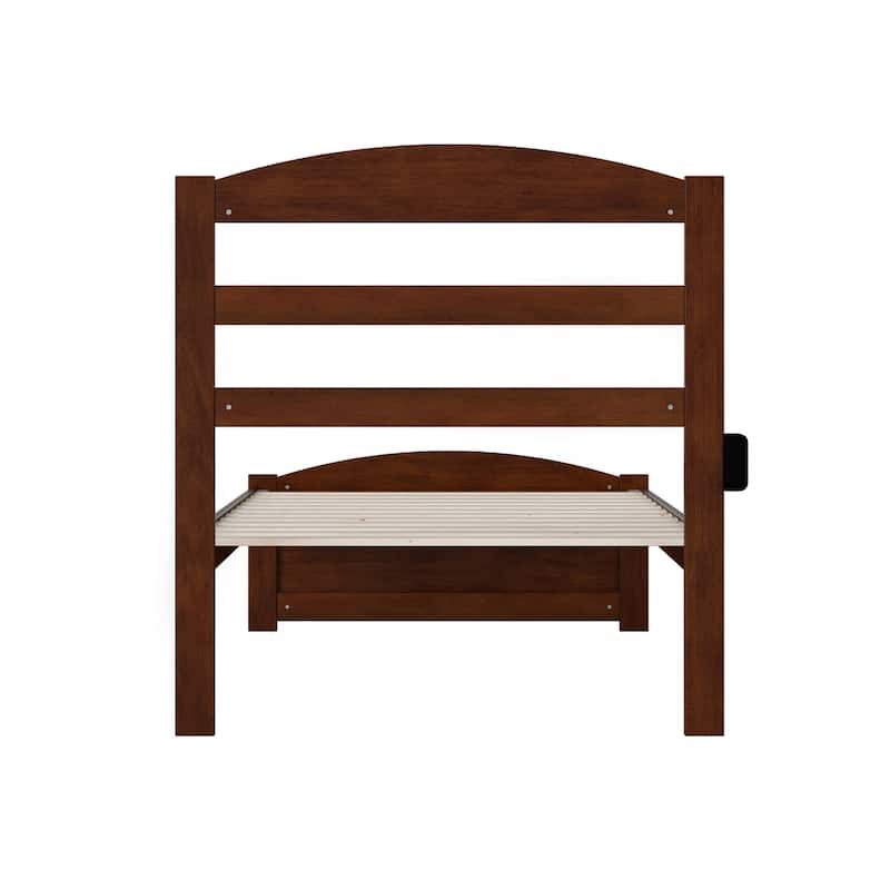 Baroque Platform Bed - Twin Size, Brown Wood Frame, Solid Hardwood, Modern Style Bed