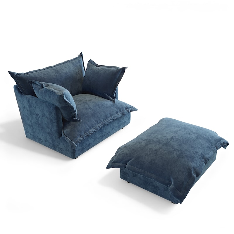 39"W Oversized Chenille Comfy Cloud Chaise Lounge with Ottoman