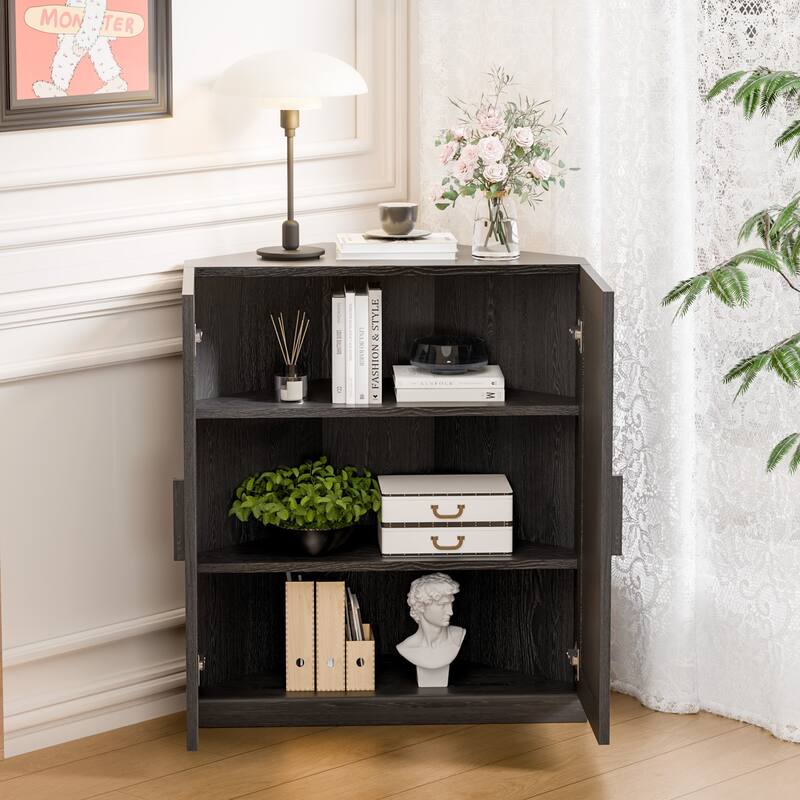 Corner Cabinet Wooden Corner Storage Organizer Cabinet with Adjustable Shelves