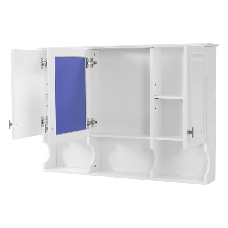Roomfitters 41 Inch Mirror Medicine Cabinet with Open Shelves, Wall Mount Storage with Adjustable Shelf & Doors