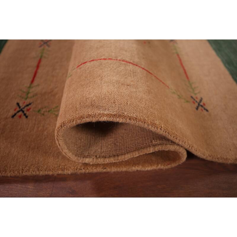 Gabbeh Indian Accent Rug Hand-Knotted Oriental Brown Wool Carpet - 3'10"x 5'8"