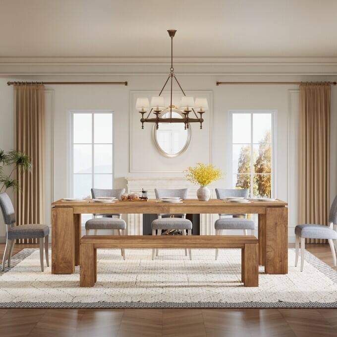 Extra Long Wood Dining Table, 86 Inches Modern Kitchen Table