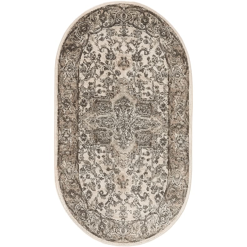 Nourison Quarry Indoor only Persian Area Rug. - 3'x5' Oval - Ivory/Grey