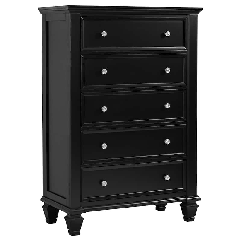 Sandy Beach Coastal Wood 5-drawer Bedroom Chest - Black