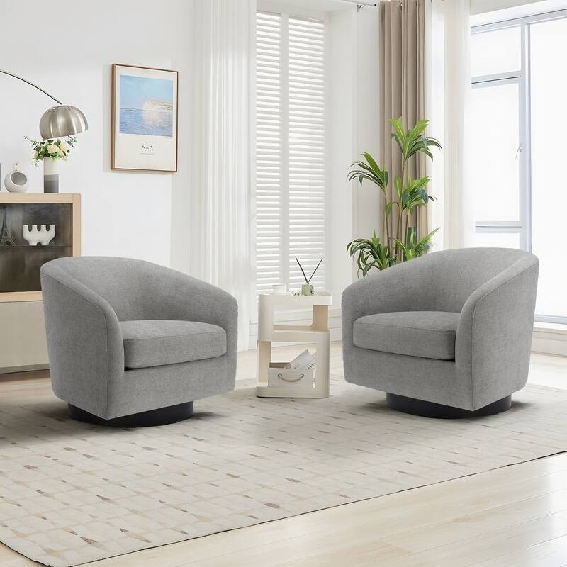 UIXE 360° Swivel Barrel Accent Chair Armchair For Living Room - Set of 2 - Light Grey-Fabric 2Set