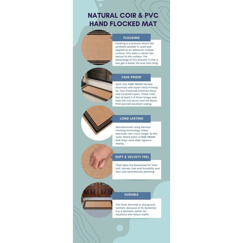 A1HC Natural Coir Flock Door Mat for Front Door, Anti-Shed Treated Doormat