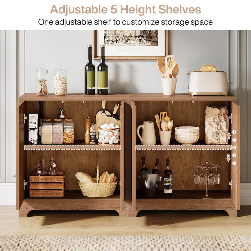 57.5 Inches Wood Sideboard Buffet Cabinet with Storage (Set of 2) - N/A