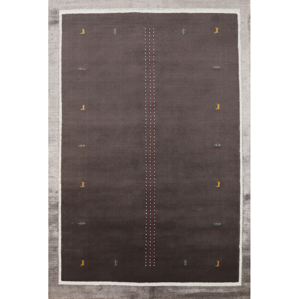 Hand Knotted Oriental 100% Wool Carpet Tribal Tribal Greys & Charcoal Gabbeh Area Rug - 7' 10'' X 5' 5''