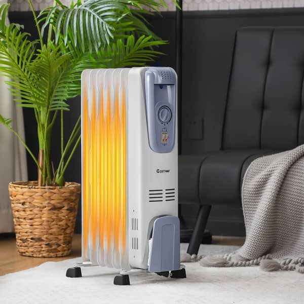 Costway 700 W Portable Mini Electric Oil Filled Radiator Heater 7-Fin  Thermostat Home