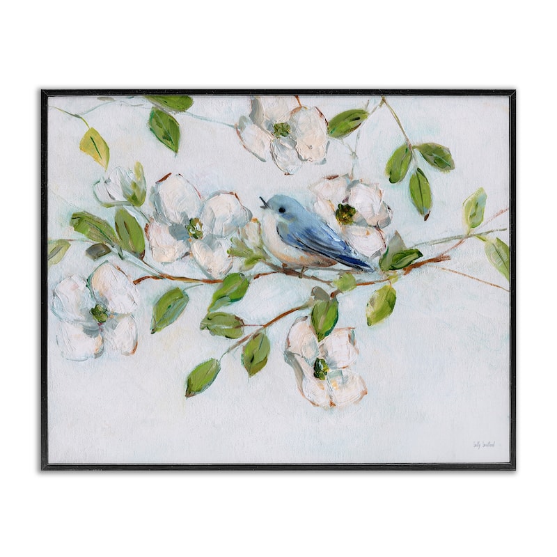 Stupell Bluebird on Dogwood Branch Framed Giclee Art Design By Sally Swatland - 30 x 24 - Black