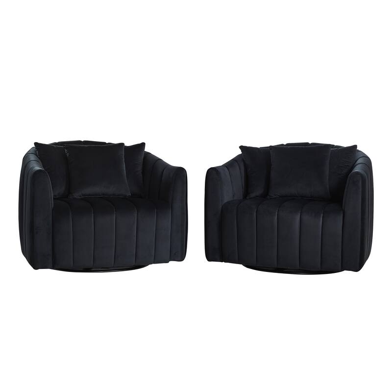 40.35"W Upholstered Oversized 360° Swivel Accent Barrel Chair and Half Cozy Sofa with 3 Pillows, Tufted Pumpkin-Shape Armchair